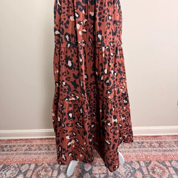 Anthropologie Maeve Somerset Leopard Maxi Dress Brown Smocked Waist Pockets Sml. - Picture 8 of 15